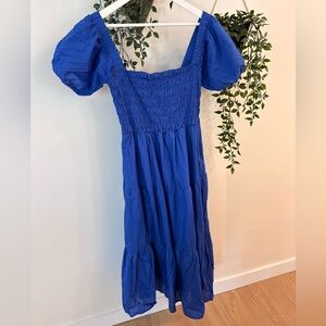 Forever 21 Cobalt Blue Puff-Sleeve Smocked Midi Dress